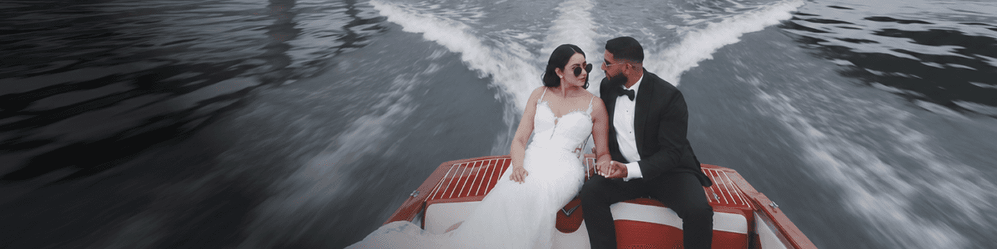 Newlywed couple celebrating together